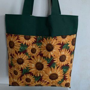 Sunflowers Canvas on Green Tote